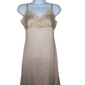 Vintage 60s Full Length Nylon Dress Slip Womens S Nude Lace Pin Up Glam USA Made